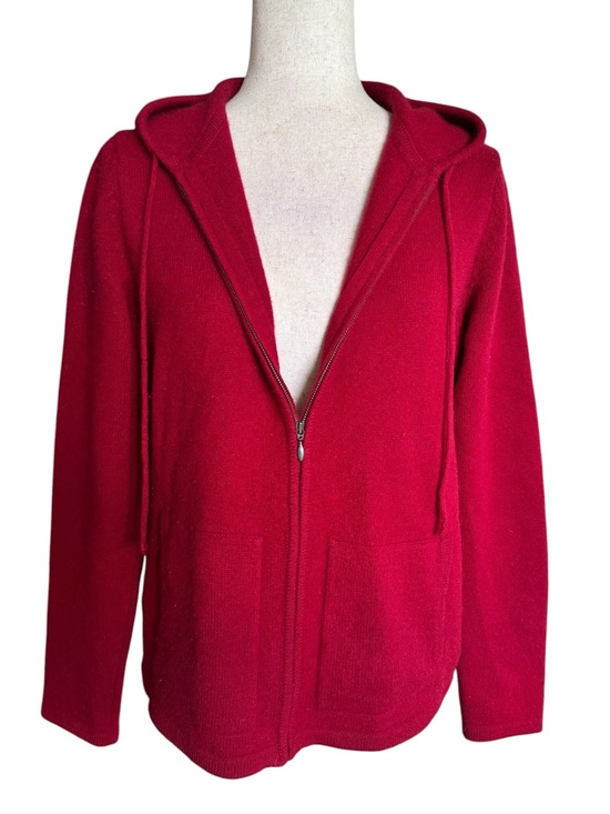 Vintage Tops - Daniel Bishop Red Cashmere Zip-Up Hooded Sweater